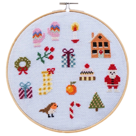 COLOURFUL BEGINNER CHRISTMAS CROSS STITCH KIT fra Cotton Clara